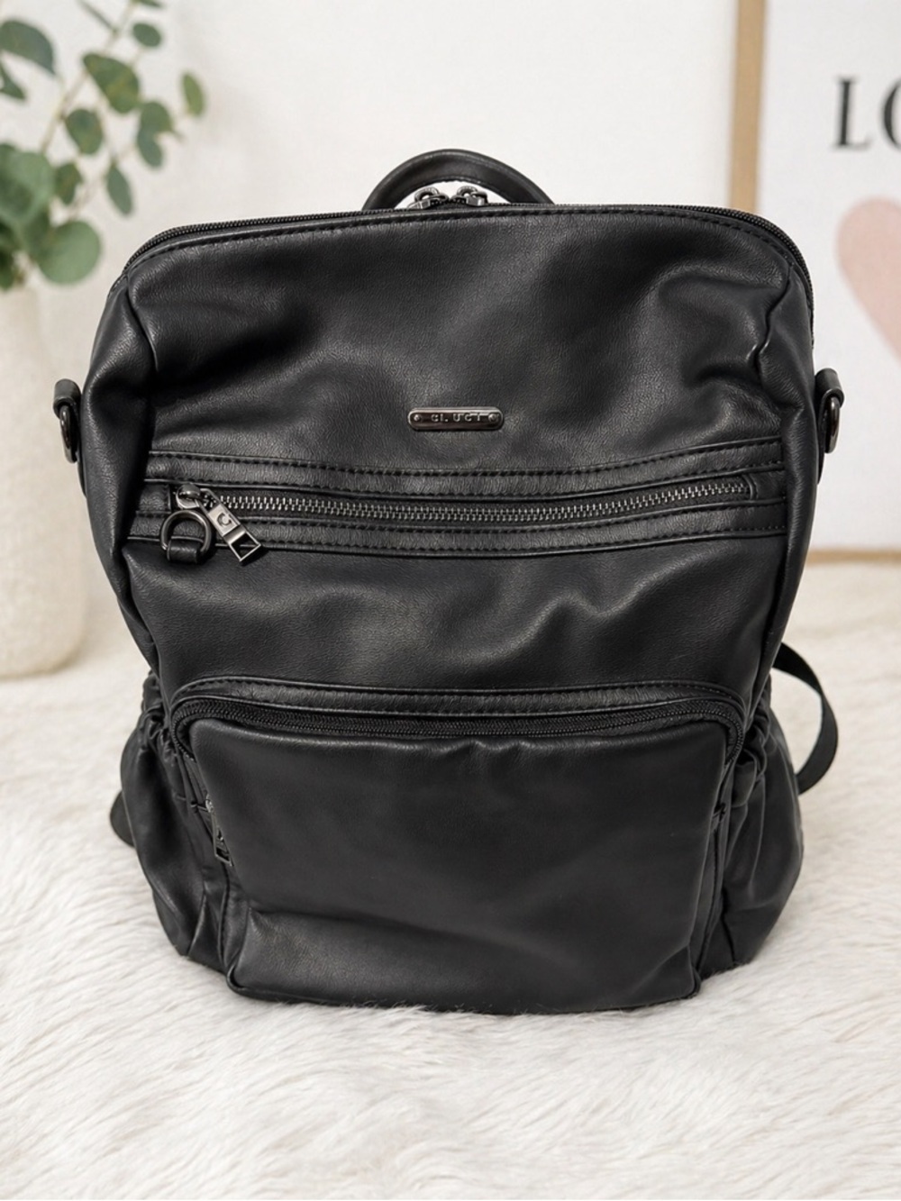 Cluci Black Leather Backpack – Multi Pocket, Soft & Spacious